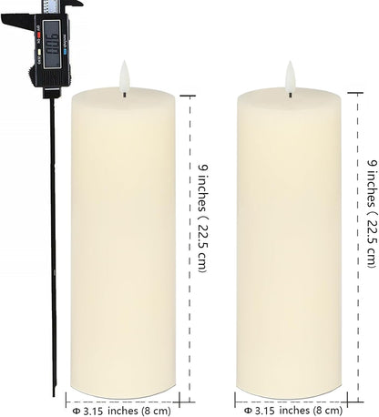 volnyus White Flameless Candles Set of 2 (3x6 inch) Flickering LED Wax Candles Battery Operated with Remote Control Timers for Night Light/Fireplace/Party Dimmable Pillar Candles Flat top