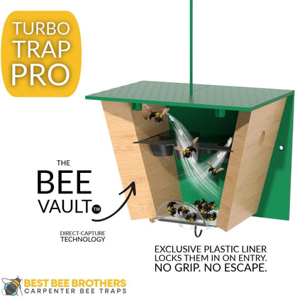 Best Bee Brothers Turbo Trap 2.0, Professional-Grade Carpenter Bee Trap for Outside with Bee Vault, Large Viewport & Spring-Loaded Door, 4.1” W x 4.8” H x 5.9” D