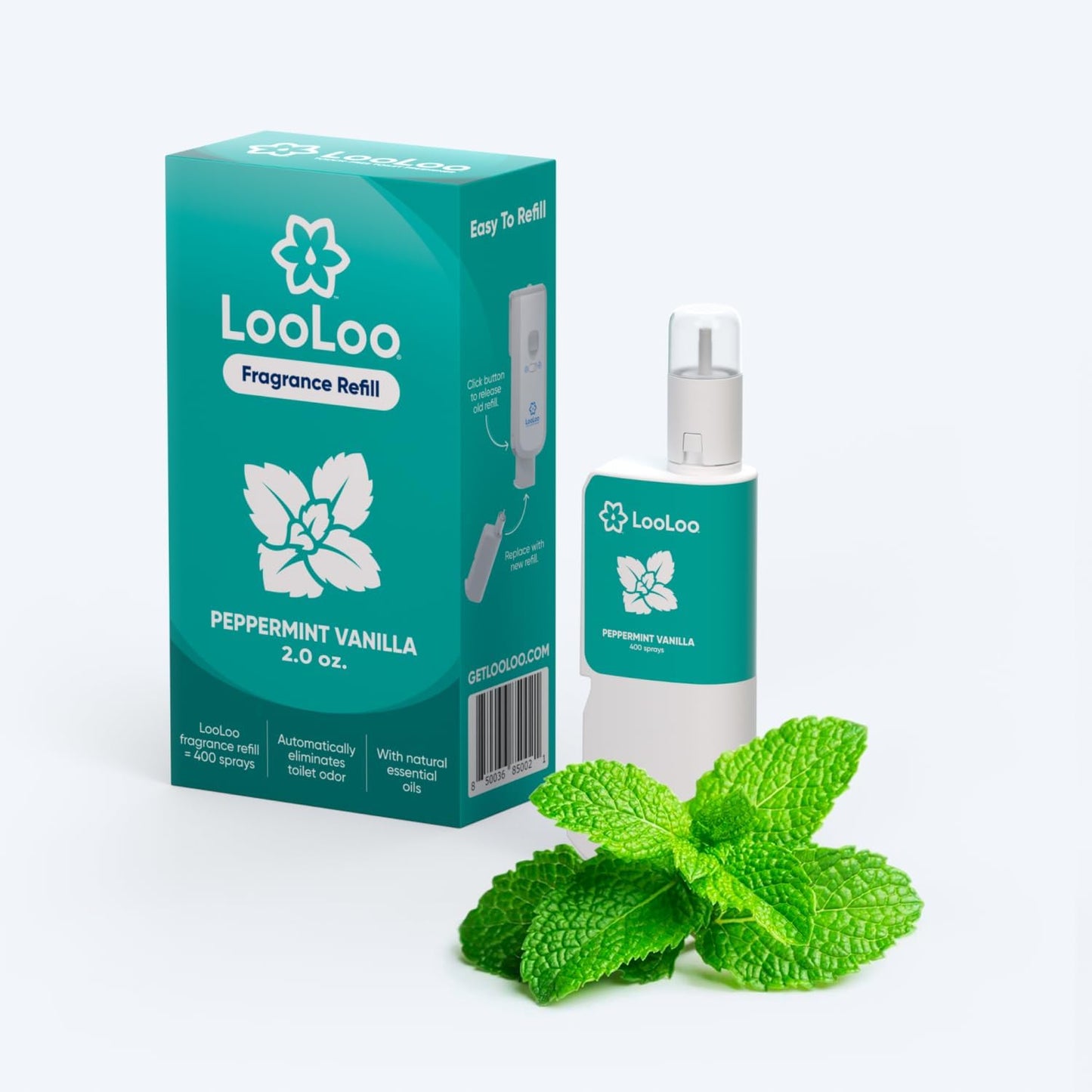 Loo Loo Touch Free Toilet Freshener Refills, Natural Essential Oils – Toilet Smell Eliminator, Bathroom Deodorizer, Air Freshener Spray for Bathroom, Clean Cotton Fragrance, 2.0 Fl Oz
