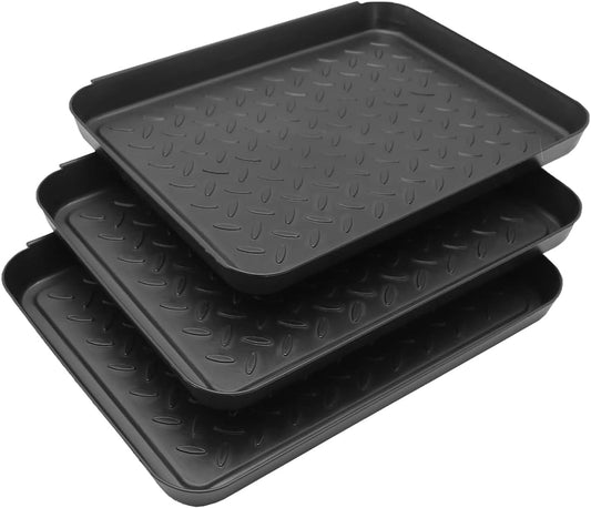 Anxingo 3 Pack (13.75 x 10.58 inches) Home Boot Tray Black Shoe Border Mat Heavy Duty Floor for Indoor Outdoor Pet Feeding Mat Rubber Shoe Mat-Trash Can Mat-Water Cooler Mat-Wet Shoe Mats