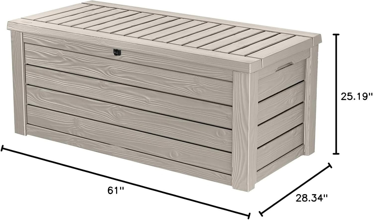 Keter 150 Gallon Resin Large Deck Box Organization and Storage Box for Patio, Outdoor Cushions, Garden Tools, Brown | Hydraulic Pistons, Resin, Weatherproof