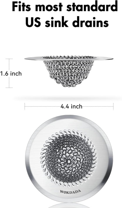 Revolutionary Kitchen Sink Drain Strainer/Patented Reversible Chain Mesh, Effortless Cleaning & Debris Catcher, Large Capacity, Anti-Clog, 304 Stainless Steel & Rust-Proof/Handmade