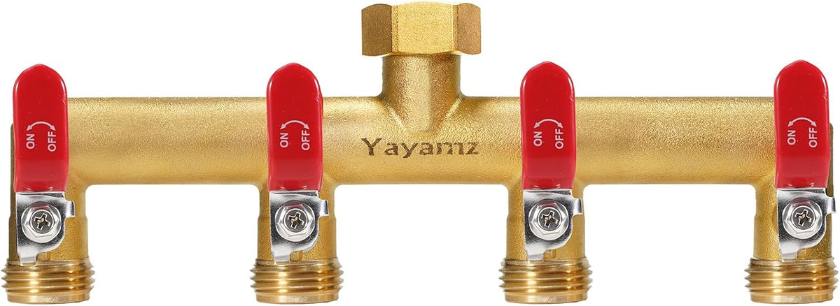Garden Hose Splitter, 3/4” Rust and Freeze Resistant Outdoor Hose Manifold with 2 Green Extra Long Handles Faucet Adapter-Heavy Duty Brass 2-Way Valve