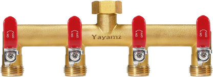 Garden Hose Splitter, 3/4” Rust and Freeze Resistant Outdoor Hose Manifold with 2 Green Extra Long Handles Faucet Adapter-Heavy Duty Brass 2-Way Valve