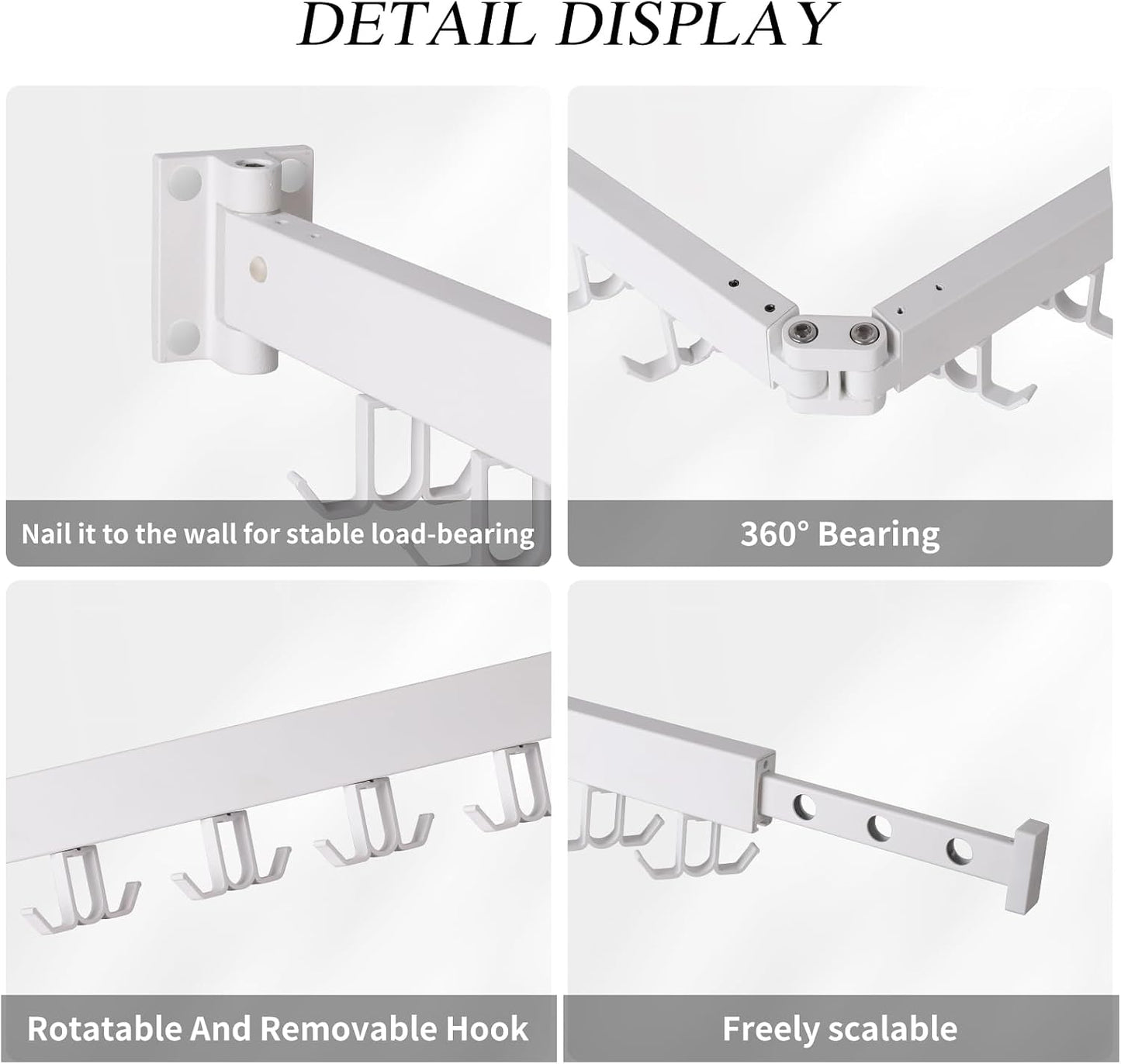 RFOUO Wall Mounted Clothes Drying Rack,Drying Rack Clothing Wall Mount with Foldable Features(Tri-Fold),Space Saver,Wall Mounted Drying Rack for Laundry Balcony Bathroom (White)
