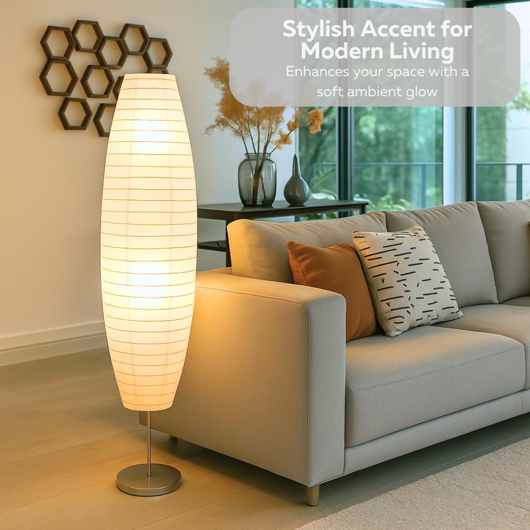 LIGHTACCENTS Paper Floor Lamp Set of 2, 59" Tall Modern Standing Lamps for Living Room, Bedroom, Dorm, Apartment, Asian Style Rice Paper Shade Lantern Lights, 2-Pack