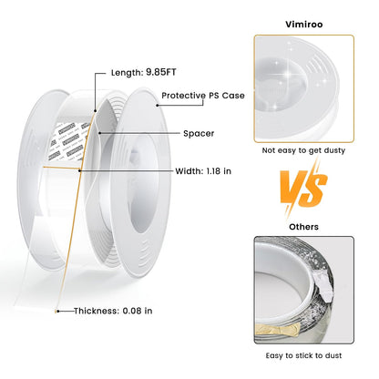 vimiroo Double Sided Tape Heavy Duty, Extra Large 9.85FT Nano Tape Double Sided Mounting Tape, Reusable Removable Transparent Wall Adhesive Strips for Poster Carpet, 2 Pack