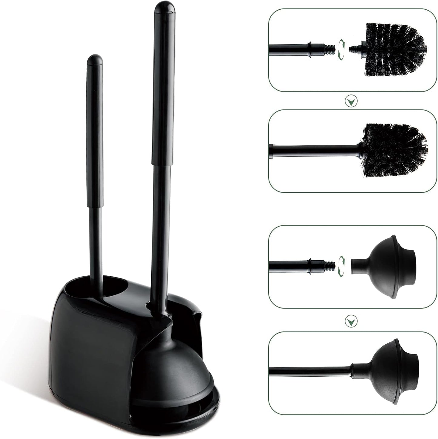 Eyliden Toilet Plunger and Brush Set, 2-in-1 Compact Holder | Unclogs Toilets, Deep Cleans Bowls, Nylon Bristles, Rubber Cup, Durable Plastic Caddy, Space-Saver, Bathroom Cleaning Tools