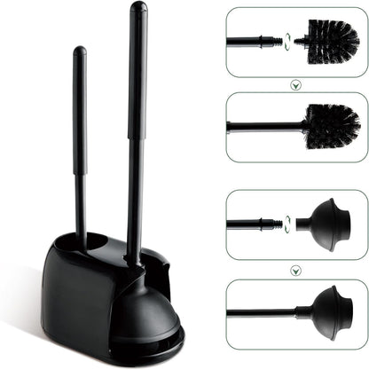 Eyliden Toilet Plunger and Brush Set, 2-in-1 Compact Holder | Unclogs Toilets, Deep Cleans Bowls, Nylon Bristles, Rubber Cup, Durable Plastic Caddy, Space-Saver, Bathroom Cleaning Tools