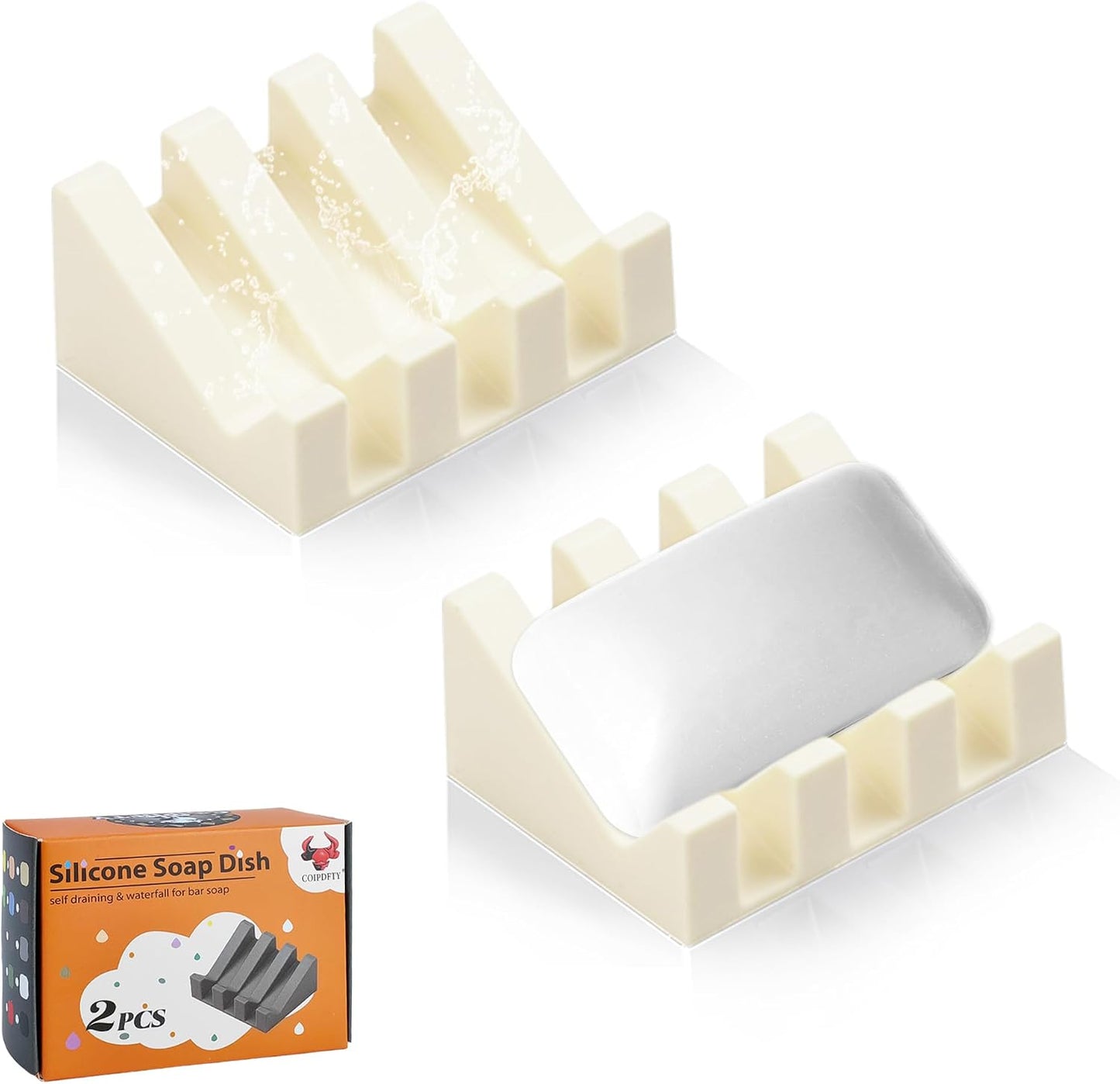 Self Draining Soap Dish Holder,Silicone Soap Dish,for Bathroom,Kitchen, Sponges，Can Extend Soap Life，Keep Soap Bars Dry and Easy Cleaning (White,1-Pack) - Colors A