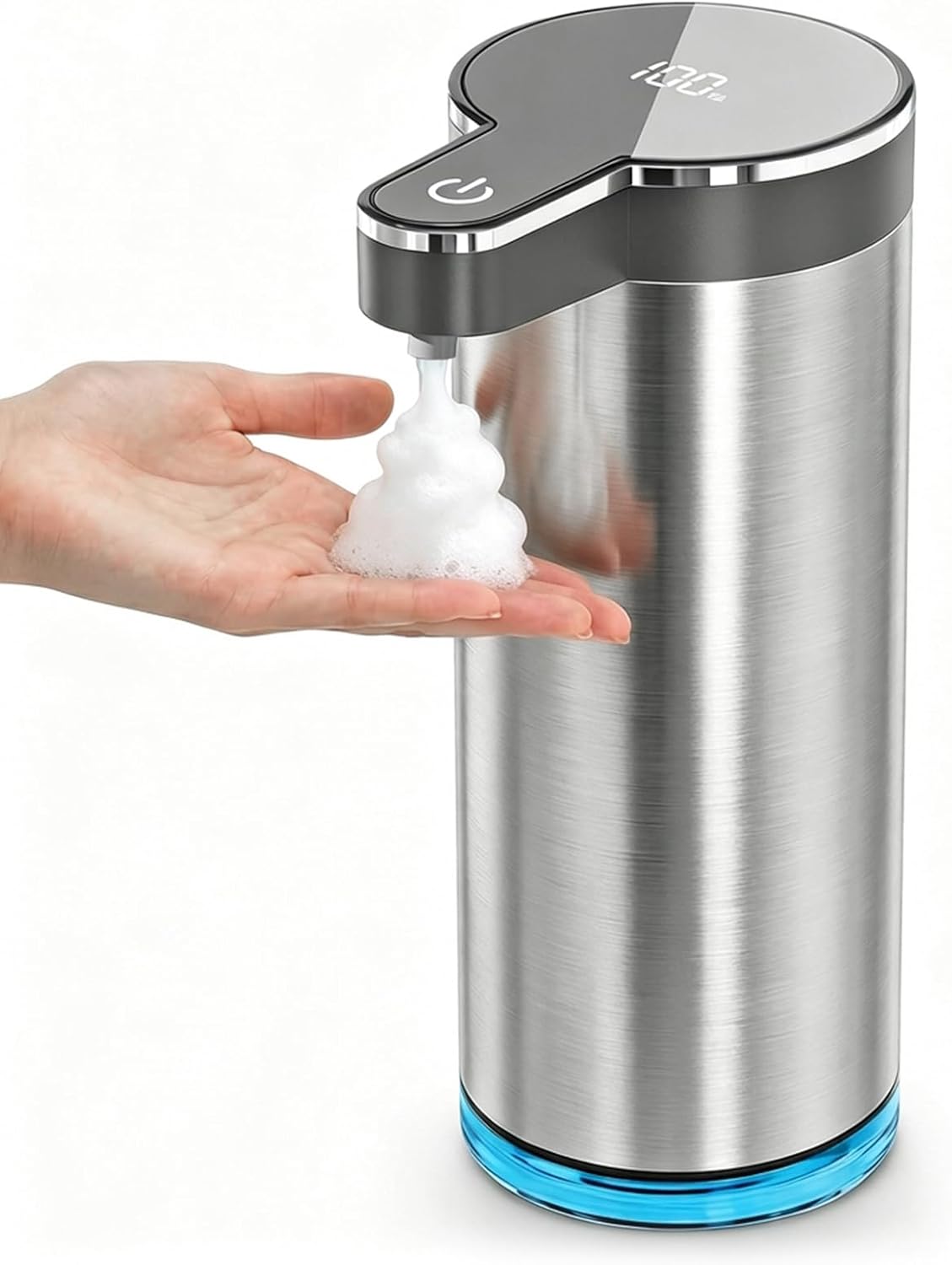 Automatic Foaming Soap Dispenser,Touchless Foam Soap Dispenser,12oz Rechargeabled Wall Mounted Smart for Bathroom and Kitchen Dish Soap,Easy for Toddlers（Brushed Silver）