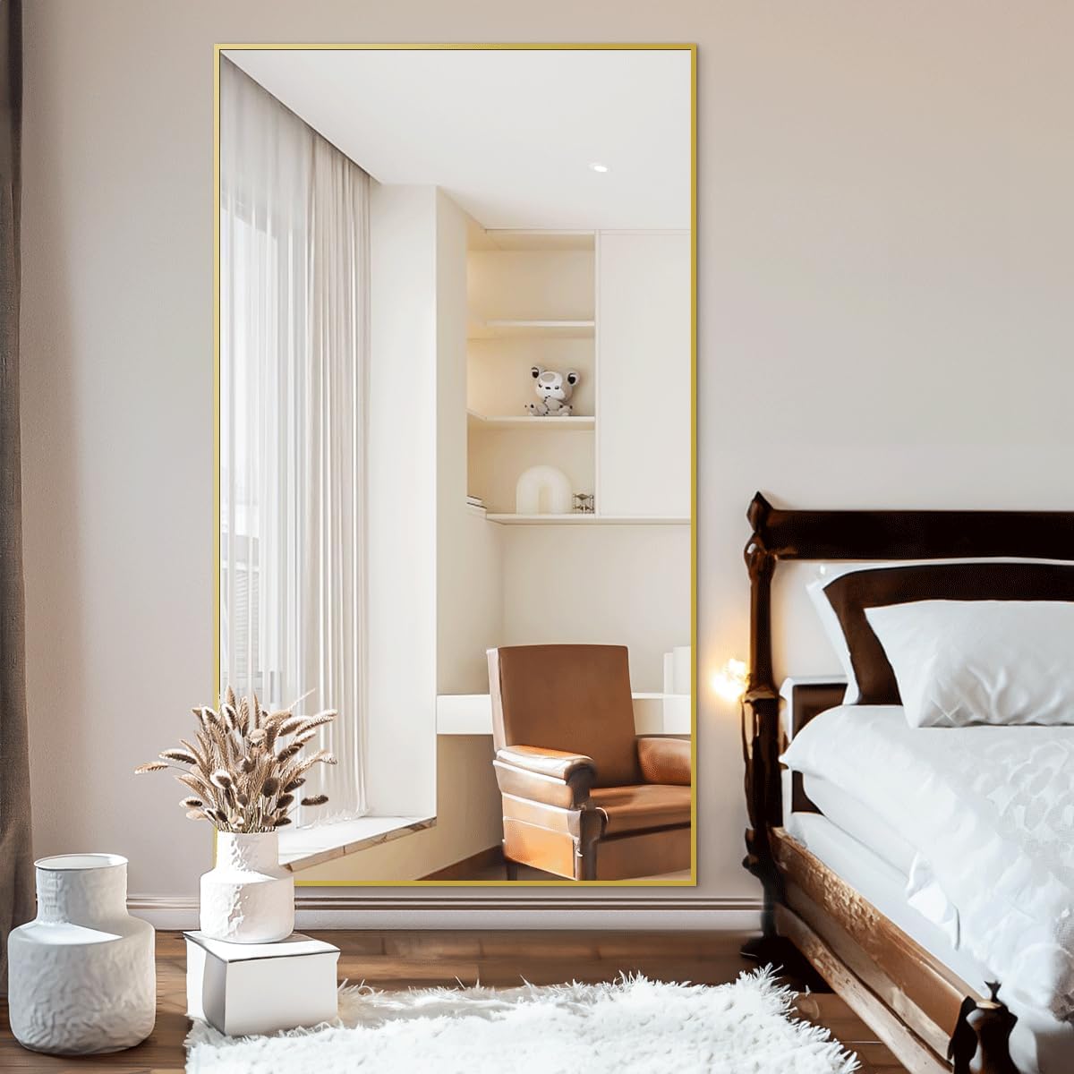 VooBang Mirror Full Length - 21" x 57" Floor Mirror with Stand, Aluminum Alloy Frame Full Body Mirror, Standing Hanging or Leaning Against Wall for Bedroom and Living Room, Black