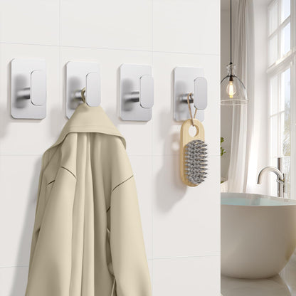 Heavy Duty Adhesive Hooks - 26lb Max, Sticky Wall Hooks Waterproof Stainless Steel for Hanging Towel, Coat, Robe, Towel Hooks Stick on Bathroom, Kitchen, Shower, Door (Black, 4 Pack)