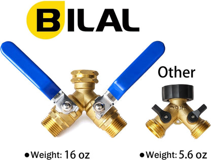Garden Hose Splitter 2 Way Heavy Duty, Brass Faucet Adapter With Long Handle For Gardening Water Hose Shut Off Valve Hose Connector Fittings Outdoor Water Spigot Hose Bib Y Splitter