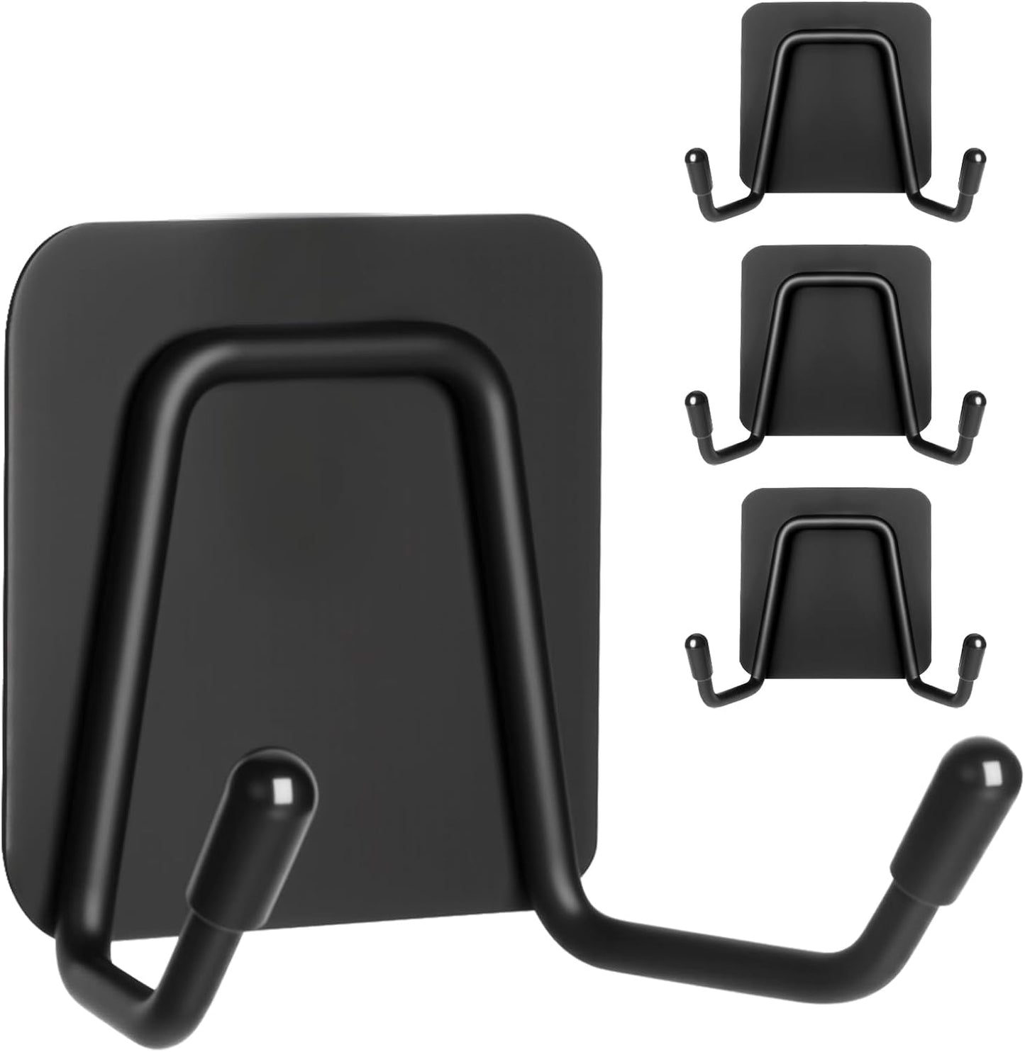 Large Self Adhesive Coat Hooks, Heavy Duty Double Wall Hooks for Hanging - 15lb Max, Rustproof Sticky Wall Hangers for Coat, Bedroom, Outdoor, Kitchen, 14-Day Trial, 3 Pack, Black