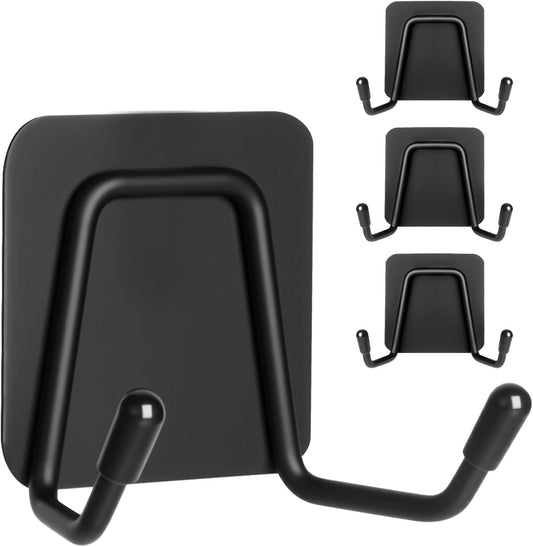 Large Self Adhesive Coat Hooks, Heavy Duty Double Wall Hooks for Hanging - 15lb Max, Rustproof Sticky Wall Hangers for Coat, Bedroom, Outdoor, Kitchen, 14-Day Trial, 3 Pack, Black