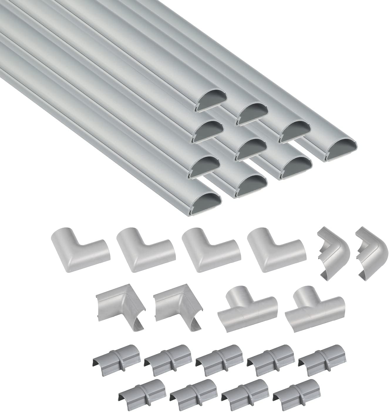 D-Line 157in Cord Cover Kit, Self-Adhesive Wire Hiders, Cable Raceway to Hide Wires on Wall, Electrical Cable Management - 10x 15.7 Lengths & 19 Accessories - 1.18" (W) x 0.59" (H) - Black