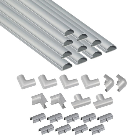 D-Line 157in Cord Cover Kit, Self-Adhesive Wire Hiders, Cable Raceway to Hide Wires on Wall, Electrical Cable Management - 10x 15.7 Lengths & 19 Accessories - 1.18" (W) x 0.59" (H) - Black