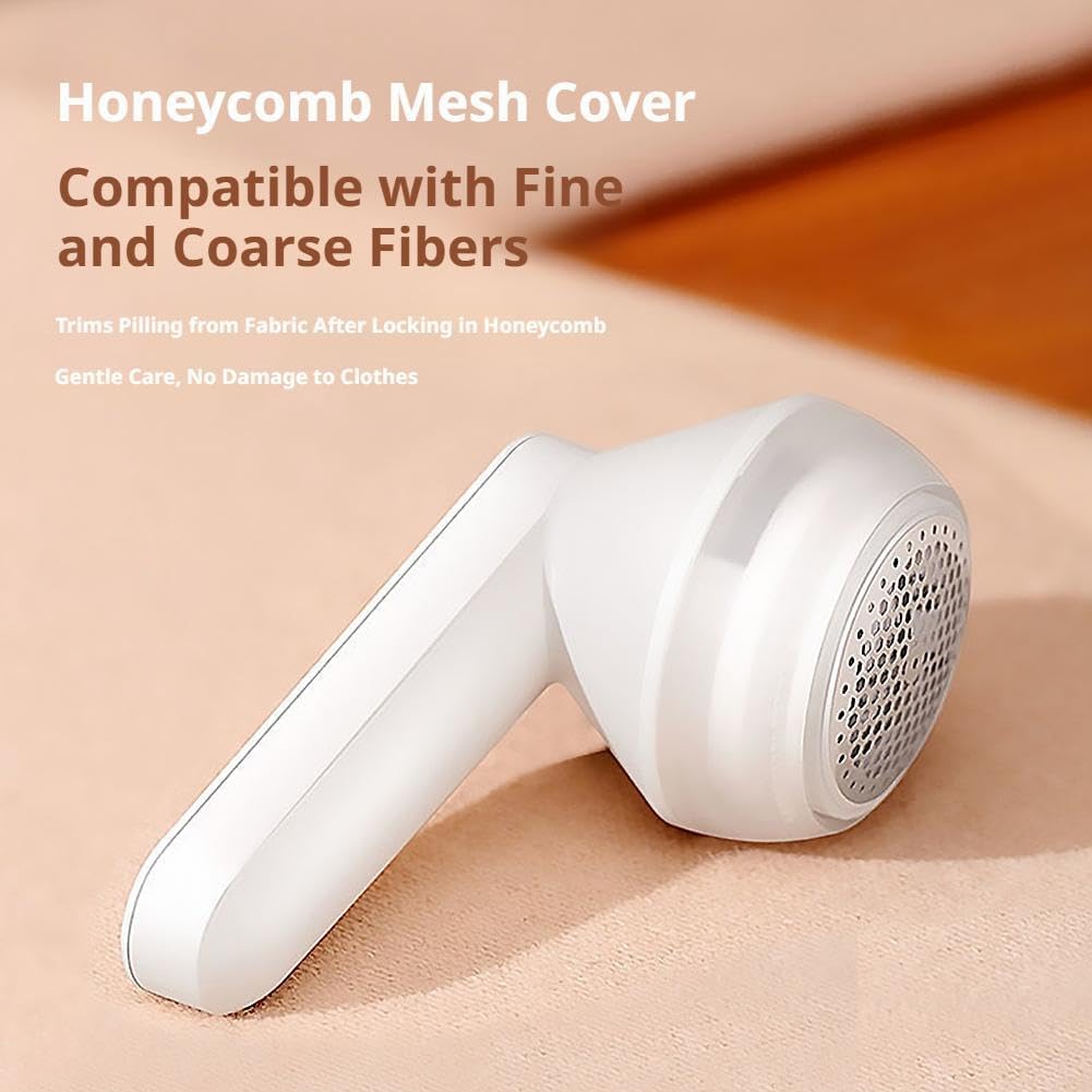 Electric Lint Remover for Clothing, USB Rechargeable Fabric Shaver with Rotating Blades, Sweater Pill Remover for Pilling Clothes, Furnitures, Blankets and Home Decor, Portable Design (White)
