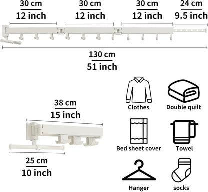JOOM Clothes Drying Rack Wall Mounted,Folding Clothes Drying Rack,Retractable,Collapsible(Tri-Fold,Upgrade Hook),Wall Mounted Drying Rack for Laundry Balcony Bathroom (White)