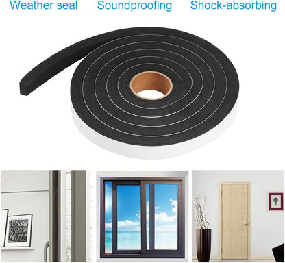 Seal Foam Tape,1/2 Inch W x 1/8 Inch T Weather Stripping for Door and Window,High Density Single Sided Closed Cell Door Insulation Weather Strip, 3 Rolls Total 50FT Black