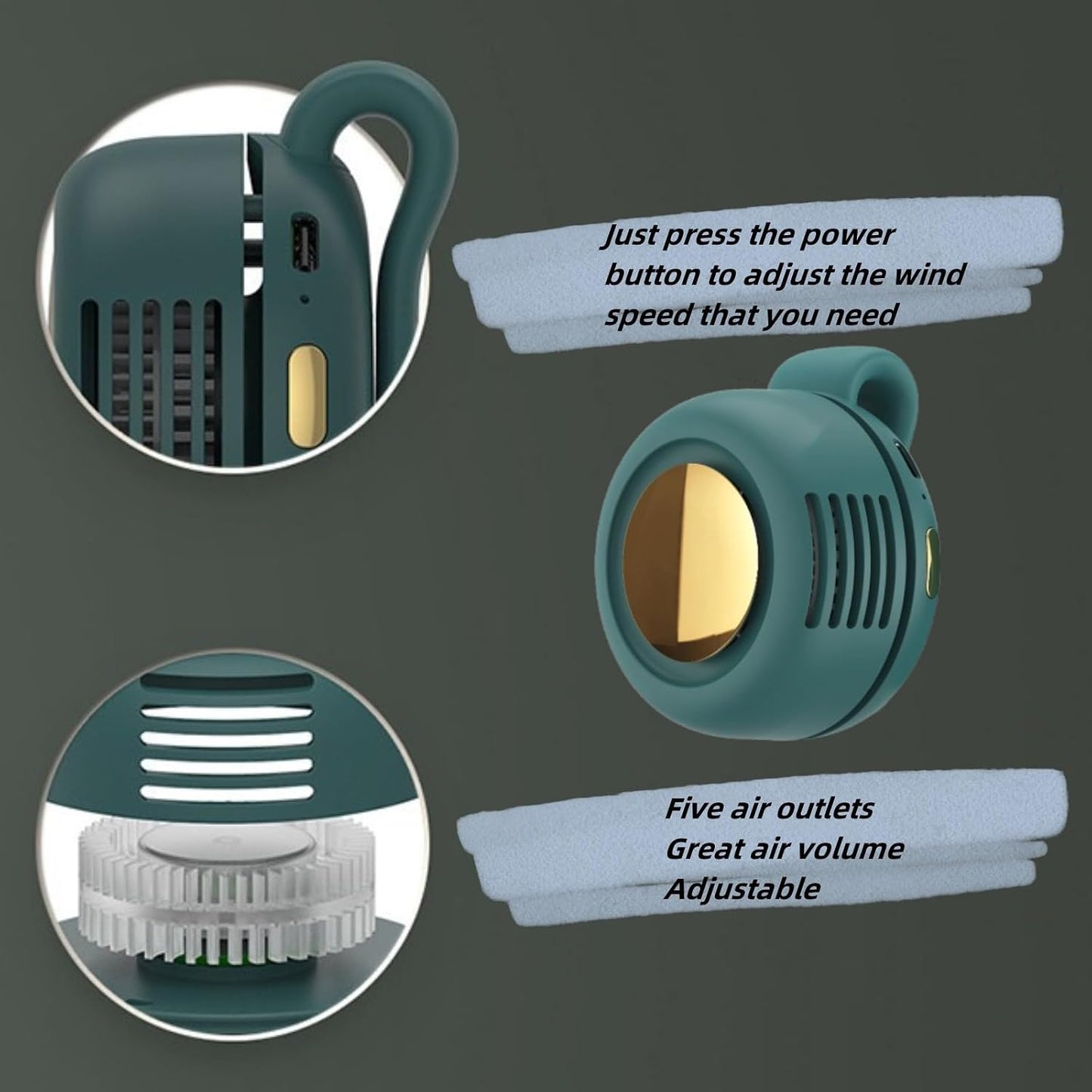 Portable Clip On Fan for Shirt, Mini Fan With Clip, Silent Bladeless Adjustable 3 Speeds Suspended Waist Fans, 2026 New Wearable Small Fans for Outdoor & Travel & Office, Travel Accessories (Green)