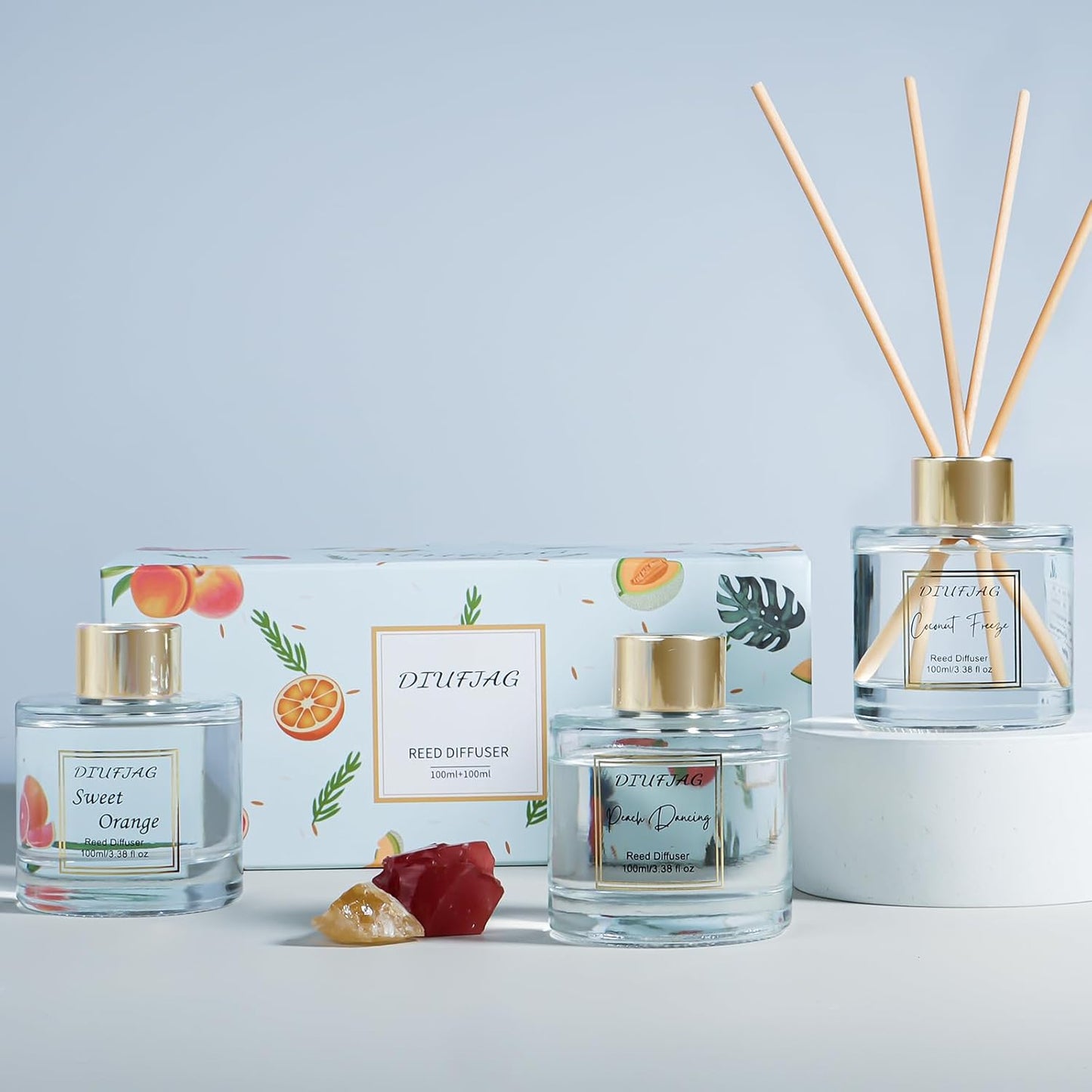 100ml Scent Diffuser with 6 Fiber Sticks, 3.5 oz Reed Diffuser Set Aromatherapy Fragrance Diffusers Air Fresheners for Home Bedroom Bathroom (Coconut)