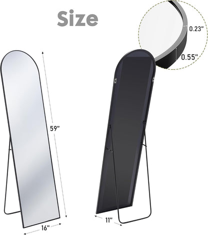 DUMOS 64"x21" Arched Full Length Floor Mirror, Full Body Mirror with Stand, Shatterproof Tempered Glass, Modern Aluminum Alloy Frame, Free Standing or Leaning for Home Decor, Gold