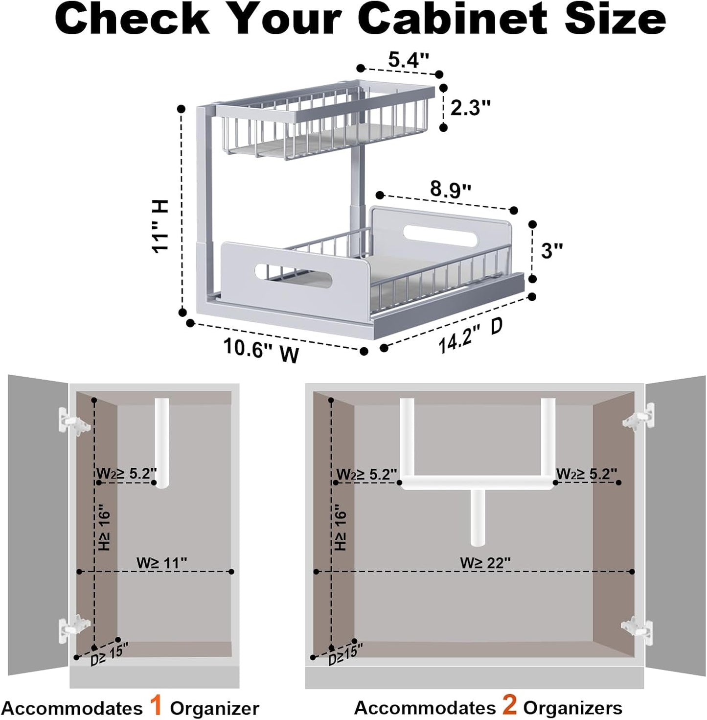 REALINN Under Sink Organizer, Pull Out Cabinet Organizer, 2 Tier Metal Slide Out Shelf with L Shaped Design for Kitchen, Bathroom, Laundry, and Utility Cabinet Storage for Deep Cabinets, White, 2 Pack