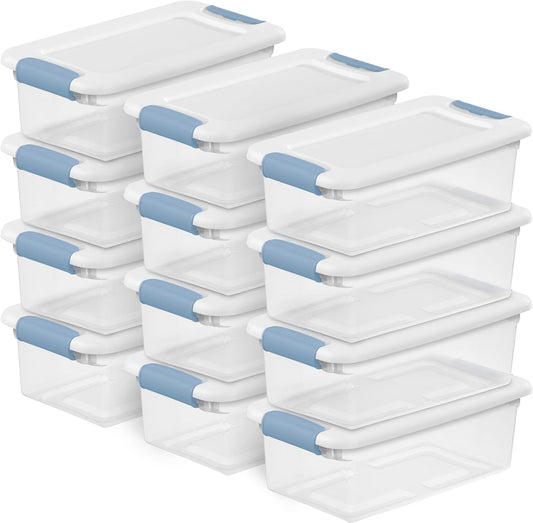 Sterilite 4-Pack 56 Quart Wheeled Latching Box, Underbed Clear Plastic Storage Organizer - Under Bed Rolling Container Bin with Lid and Wheels for Home or Dorm Bedrooms and Closets
