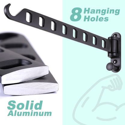 Wall Mounted Clothes Hanger with Swing Arm - 8-Hole Laundry Room Drying Rack | 180° Rotation & Space Saving for Hanging Clothes | Swing Away Coat Hanger | Aluminium(2-Pack, White)