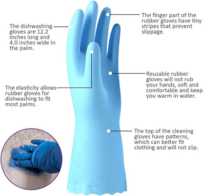 Alimat PluS 3 Pack Reusable Cleaning Gloves Latex Free, Dishwashing Gloves with Cotton Flock Liner and Embossed Palm, Waterproof Household Gloves for Laundry, Gardening (Medium)