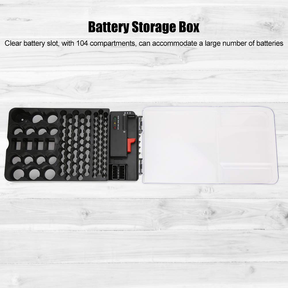 Multifunctional 104 Grids Battery Organizer Case with Tester - Store AAA, AA, C, D, 9V & Button Cells