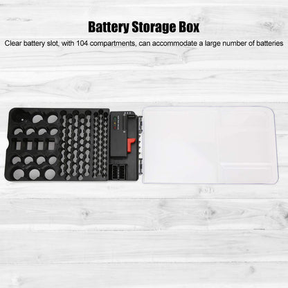 Multifunctional 104 Grids Battery Organizer Case with Tester - Store AAA, AA, C, D, 9V & Button Cells