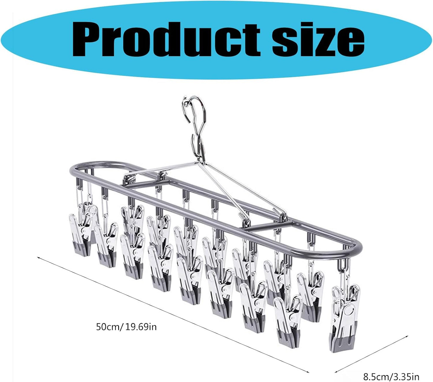 Clothes Drying Rack with 20 Clips, Hanging Laundry Hanger Dryer Rack, Stainless Steel Sock Dryer Clip for Home Camping Accessory Portable Outdoor Sock