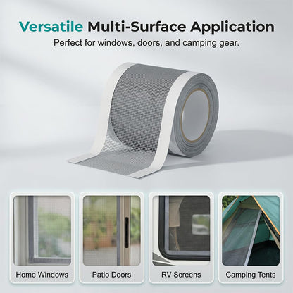 Strong Adhesive Screen Repair Tape, Window Screen Repair Kit, Fiberglass Mesh Screen Repair Kit for Window and Door, Self-Adhesive Patch for RV, Tent, Pool, Patio, Porch Netting (1 PCS, 3 IN*18 FT)