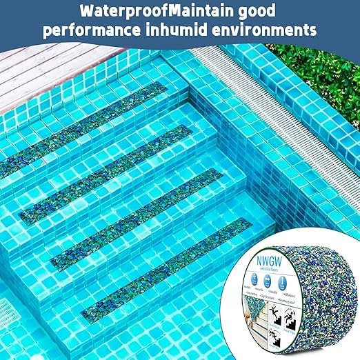 Waterproof Tape for Pools, 2" x15FT Heavy Duty Anti Slip Stair Treads Outdoor Tape Non-Slip Rubber Grip Tape Shower Strips Slip Resistant Tape Traction Tape for Stairs Showers Bathroom Trails