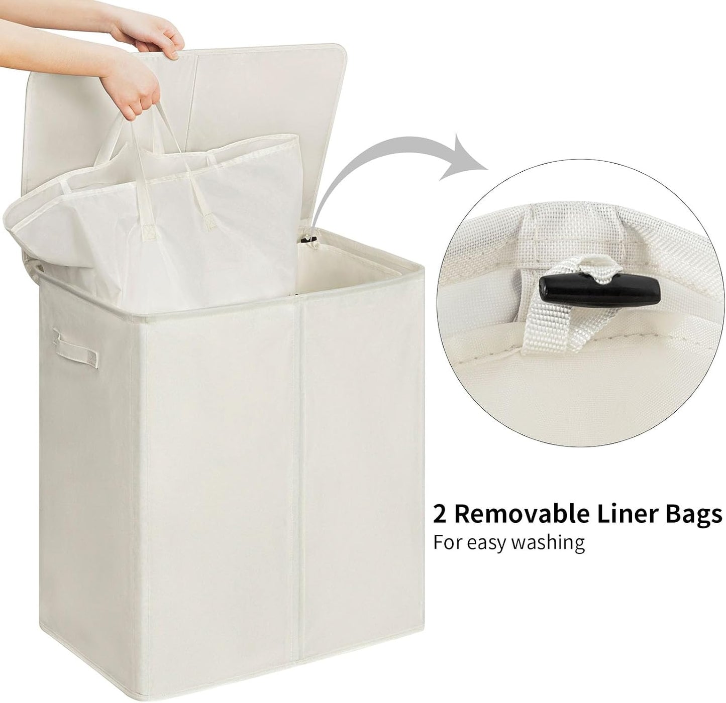 WOWLIVE 180L Laundry Hamper with Lid 3 Section,Large Laundry Basket with Removable Bags and Handles,Collapsible Dirty Clothes Hampers for Laundry,Laundry Basket Organizer for Laundry Room,Dorm,Beige