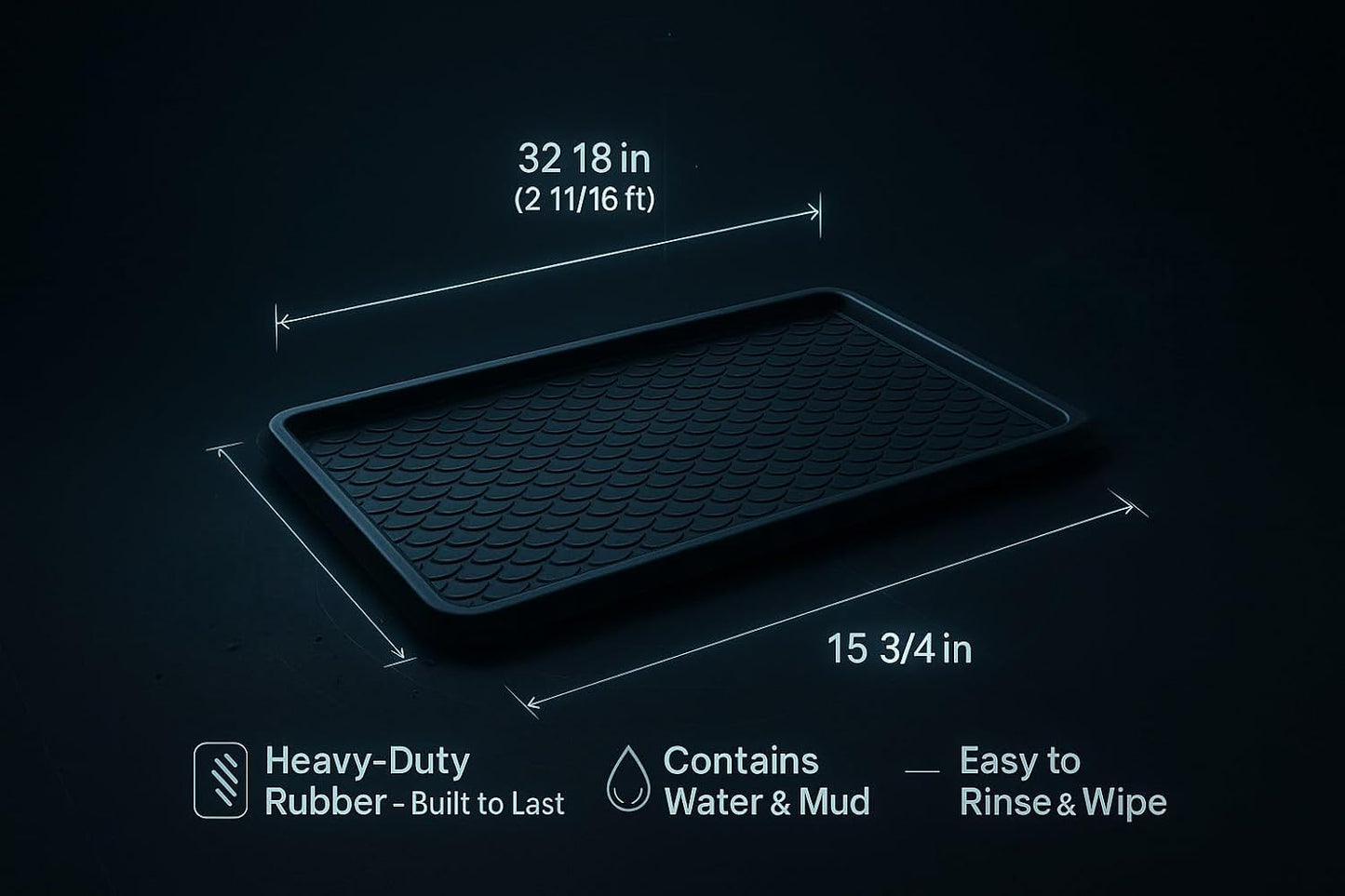 Rubber Boot Tray Scraper Mat – 13/16″ Thick, 32″ × 16″ Heavy-Duty Floor Protection Mat for Shoes, Indoor Outdoor Use