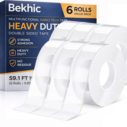 Bekhic® Double Sided Tape Heavy Duty(Extra Large 16.5FT), Clear Mounting Tape Nano Double Sided Adhesive Tape,Picture Hanging Adhesive Strips Poster Tape