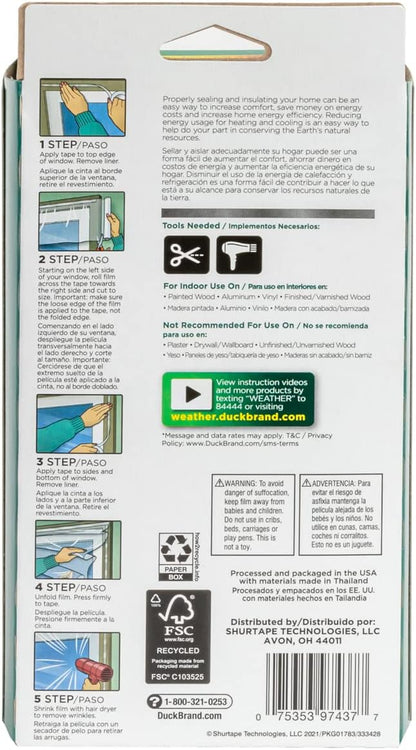 Duck Brand Rolled Window Insulation Kit for Indoor Use, Fits 3 Standard Windows, 62" x 126" (287450)