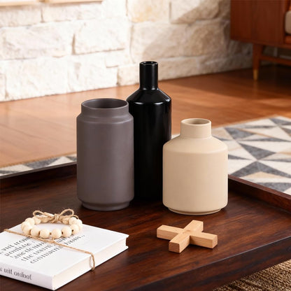 Neutral Ceramic Vase Set of 3 – Modern Decorative Vases, Small Flower Pottery Vase Sets, Boho Farmhouse Rustic Vases for Living Room, Kitchen, Bedroom, Bathroom, Shelf, Table