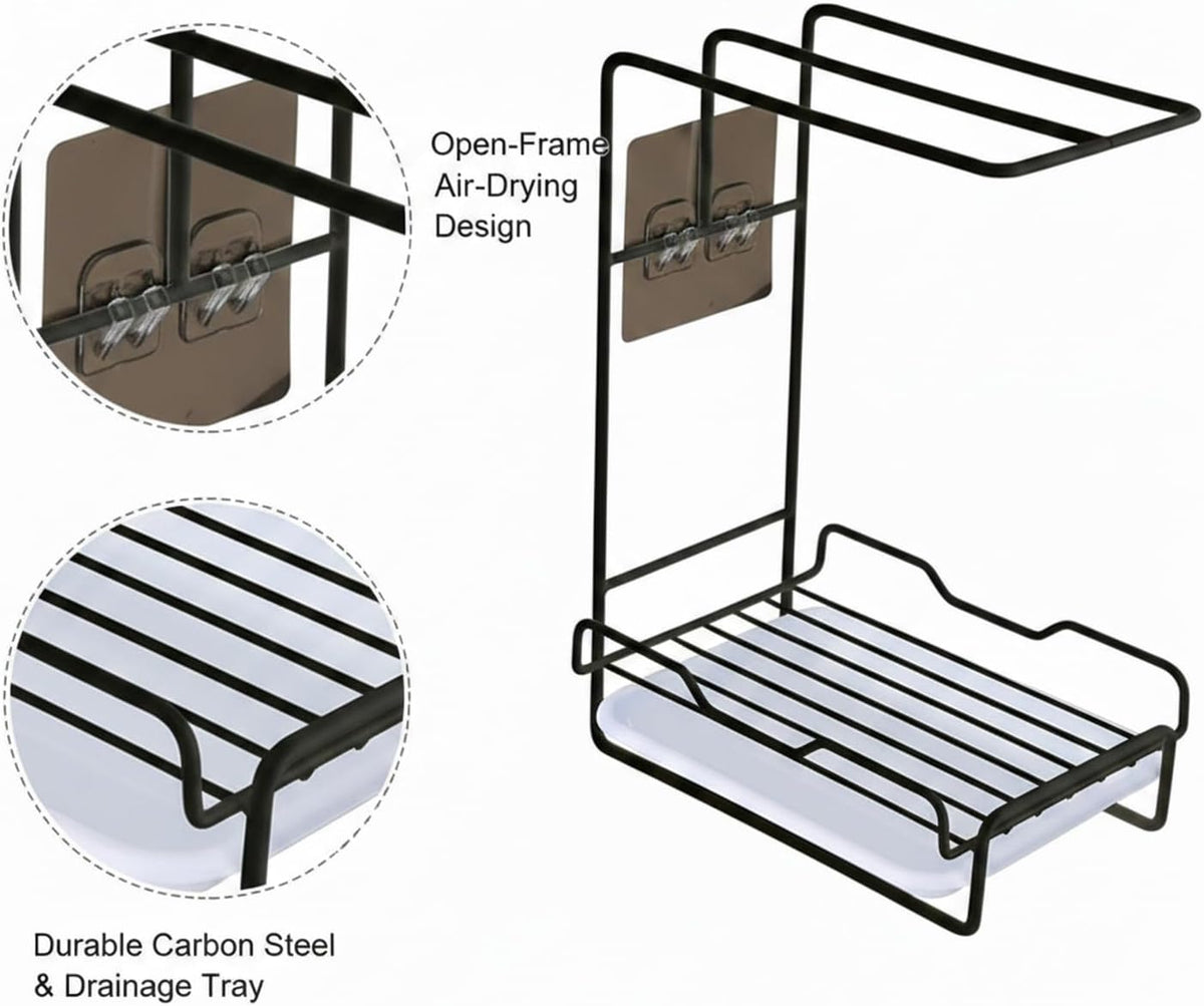 Black Carbon Steel Wall-Mounted Sink Rack for Kitchen & Bathroom, Space-Saving Cloth & Cleaning Tool Drying Organizer