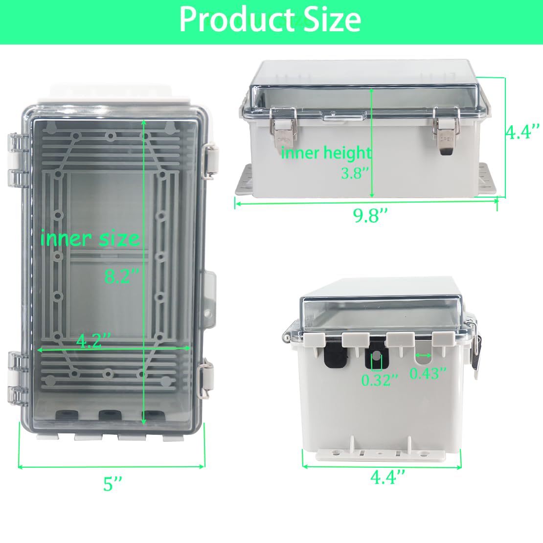 Electrical Box Outdoor Waterproof Box IP55 Junction Box Extension Cord Cover Outlet Covers,Connection Box Protect Power Strip, Timer Outlet, Clear 8.9 x 4.9 x 4.3 Inch