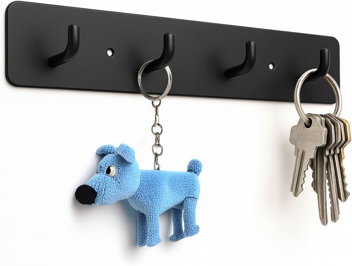 KESEM Key Holder Wall Mount, Key Rack with 4 Hooks for Wall/Door Mounted Metal Keys Rail Hanger, 2 Installation Options Self Adhesive or Screws, Black