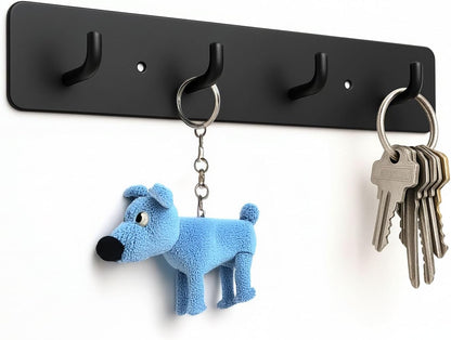 KESEM Key Holder Wall Mount, Key Rack with 4 Hooks for Wall/Door Mounted Metal Keys Rail Hanger, 2 Installation Options Self Adhesive or Screws, Black
