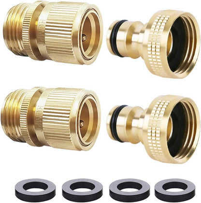 HQMPC Garden Hose Quick Connect Solid Brass Quick Connector Garden Hose Fitting Water Hose Connectors 3/4 inch GHT