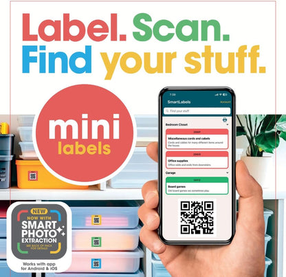 Smart Labels QR Code Stickers with AI Photo Analysis App - Auto-Creates Item Descriptions - No Typing - Made in USA - QR Code Labels for Storage & Inventory Tracking, Organization & Moving, Pack of 48