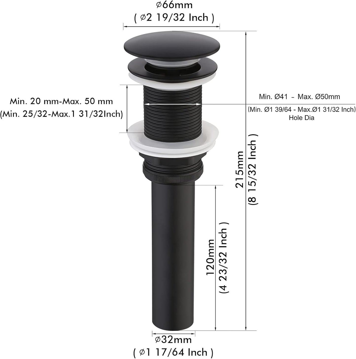KES Bathroom Sink Drain with Overflow, All Metal Pop Up Drain for Bathroom Sink Stopper with Brass Strainer Basket Hair Catcher Anti Clog Rustproof 18/8 Stainless Steel Matte Black, S2018A-BK