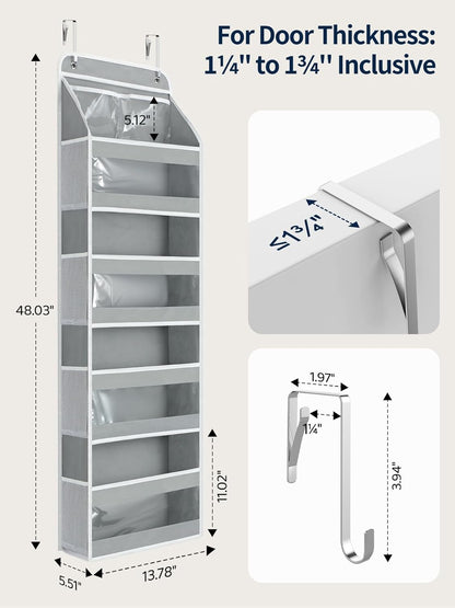 Yecaye 5 Tier Over the Door Organizer, Swing-proof Door Organizer Hanging with Clear PVC Windows, Behind the Door Storage for Bedroom Nursery Closet Laundry Pantry Bathroom, Grey